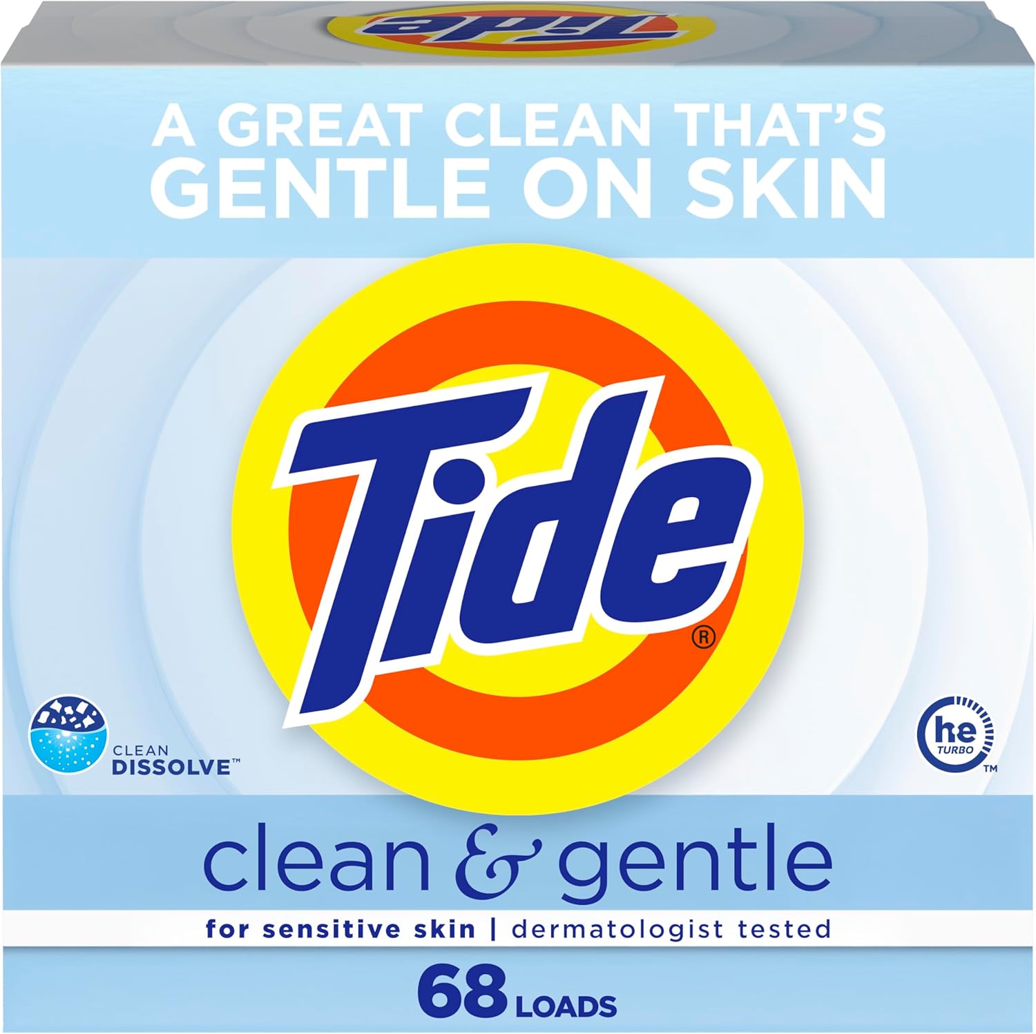 Tide Clean and Gentle Powder Laundry Detergent front view sensitive skin formula