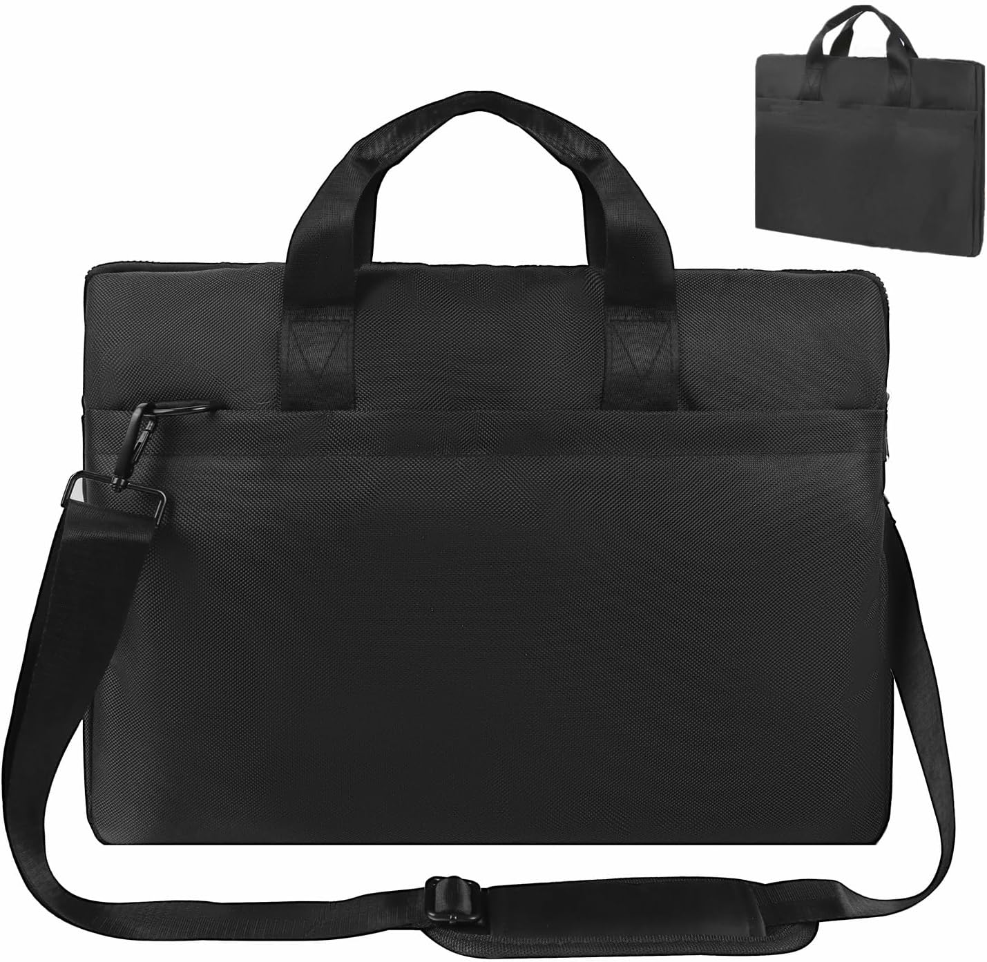 WUHBJJXY premium black laptop briefcase front view showing the waterproof nylon fabric and sleek professional design.