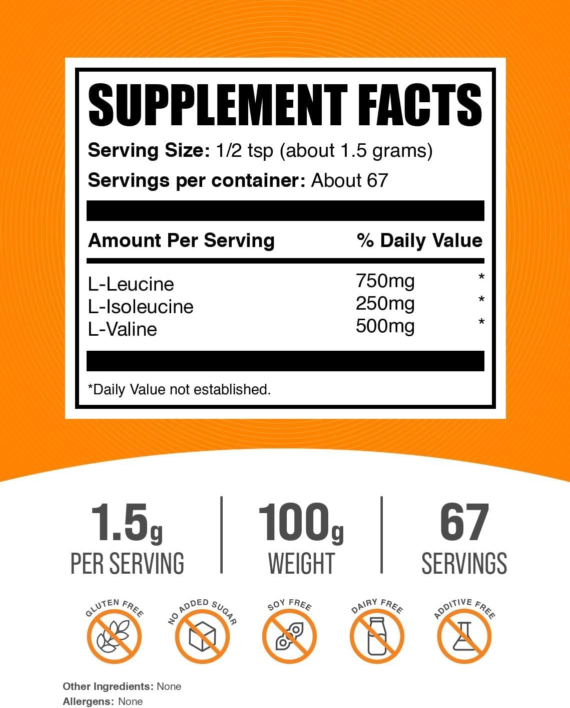 BulkSupplements branched chain amino acids supplement nutrition label details