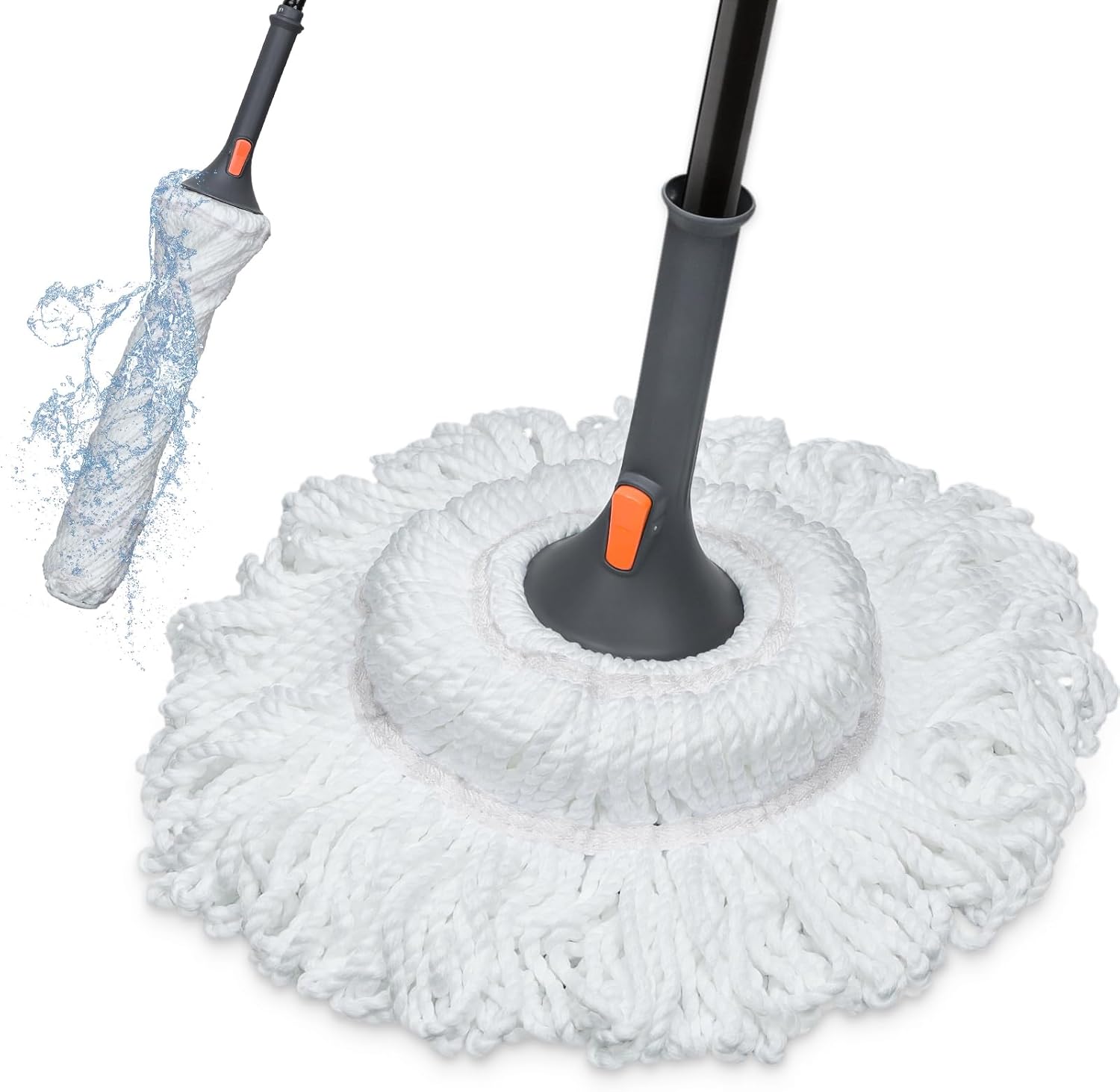 TrueYee self wringing twist mop front view showcasing the white microfiber head and grey handle.