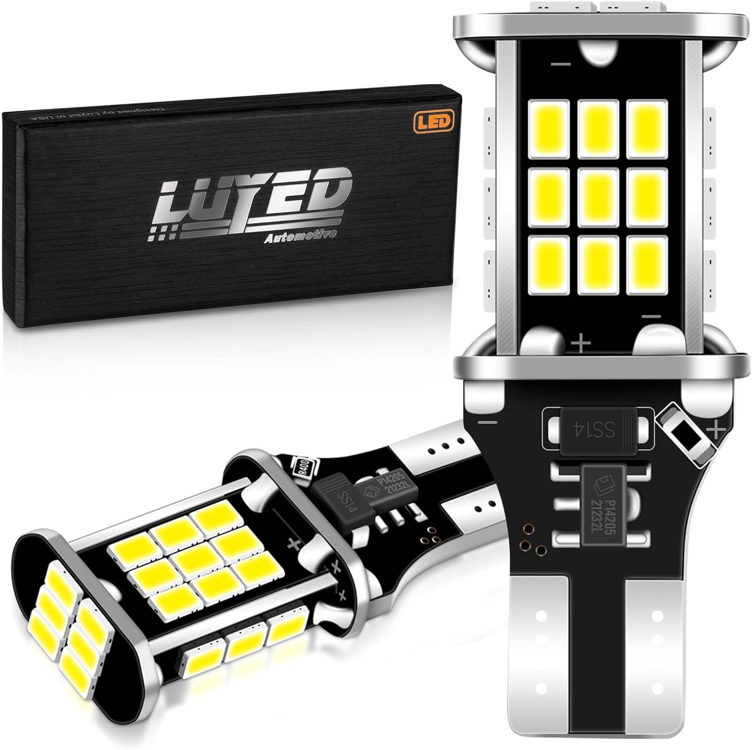 LUYED 921 LED backup reverse light bulbs front view showing 3020 SMD chipsets.