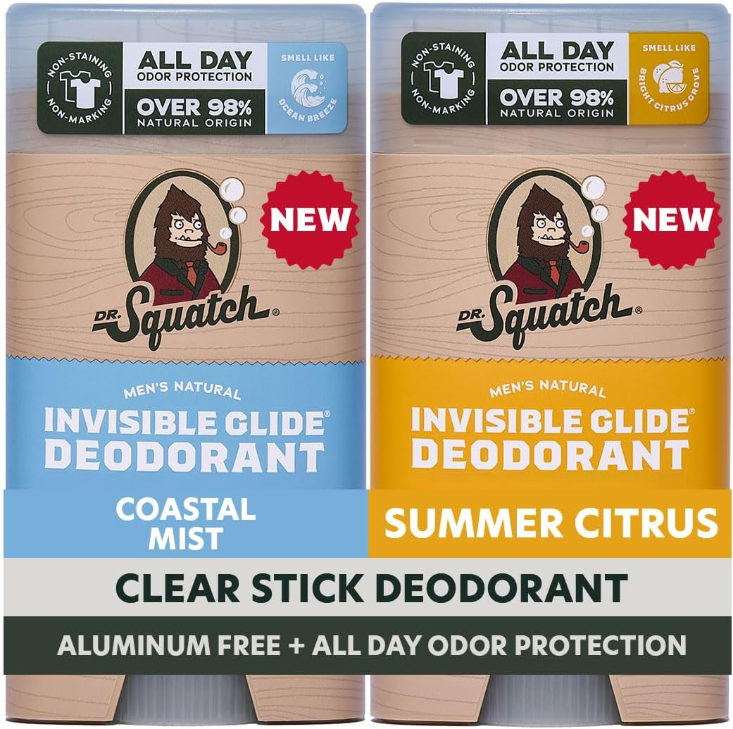 Dr. Squatch Invisible Glide Natural Men's Deodorant front view two pack packaging
