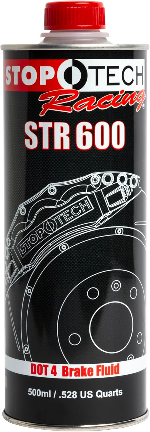 StopTech STR-600 high performance brake fluid front view of the five hundred millilitres metal container