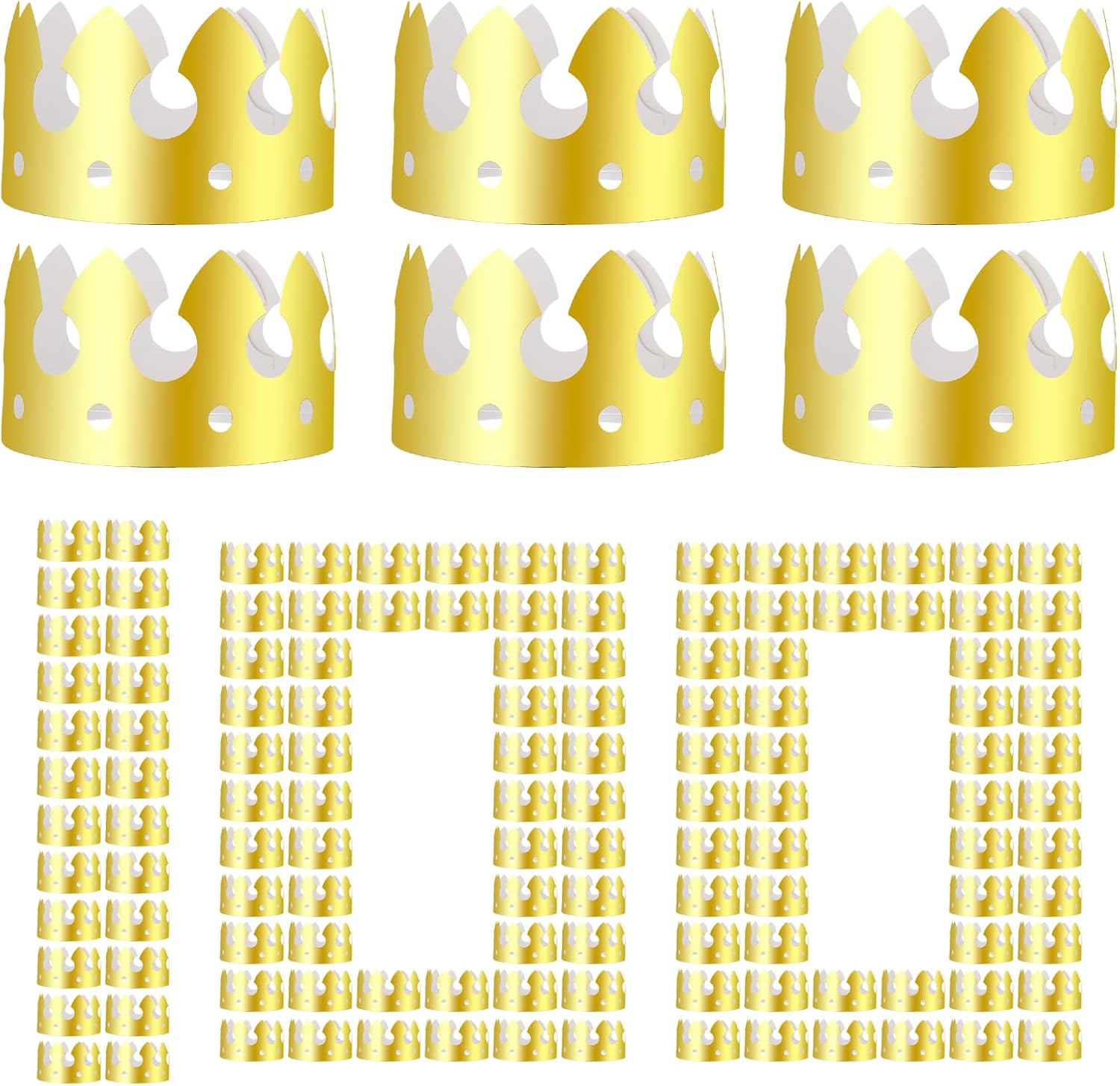 Crtiin gold paper crowns bulk pack front view for birthday party supplies