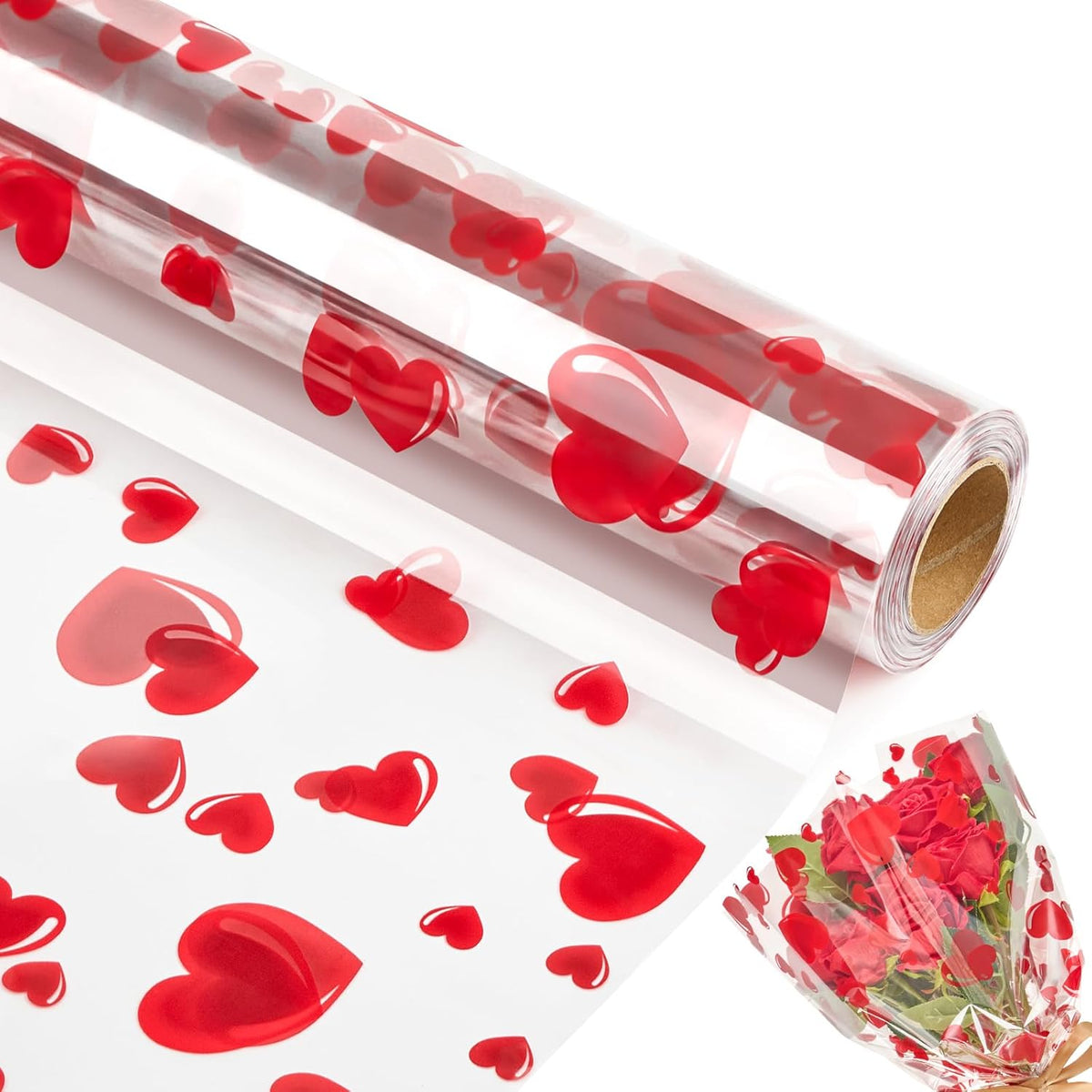 Jutieuo Heart Clear Cellophane Wrap Roll front view