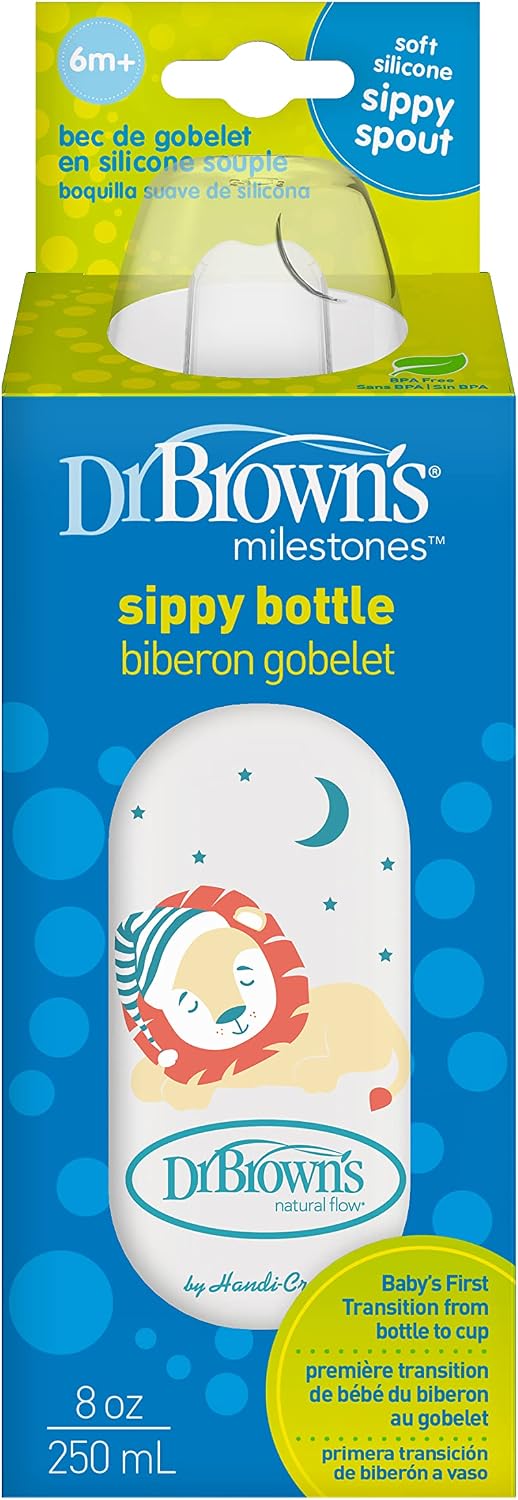 Dr. Brown's baby sippy bottle showing 8 ounce measurement scale