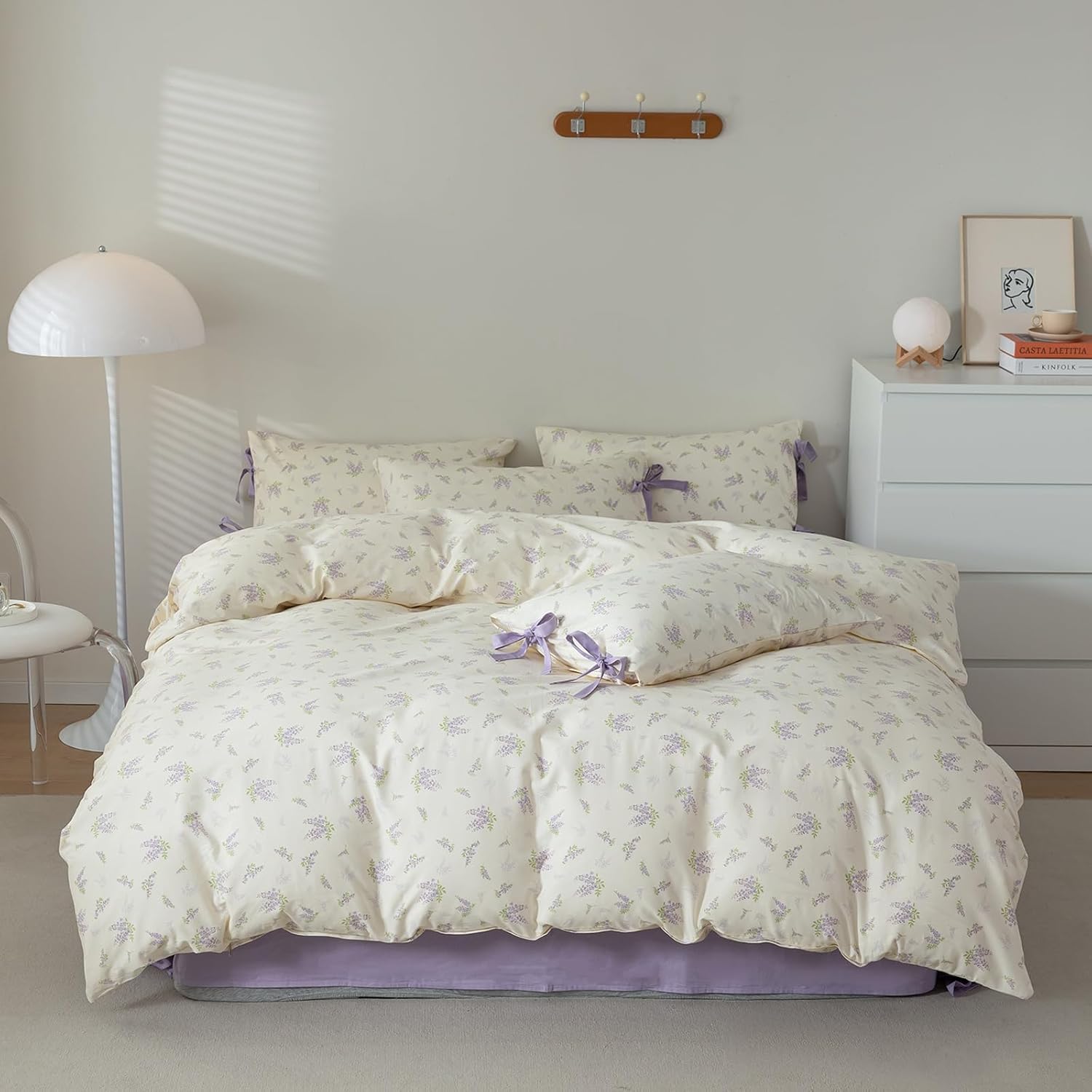 AOJIM vintage purple floral cotton duvet cover set front view on dressed bed