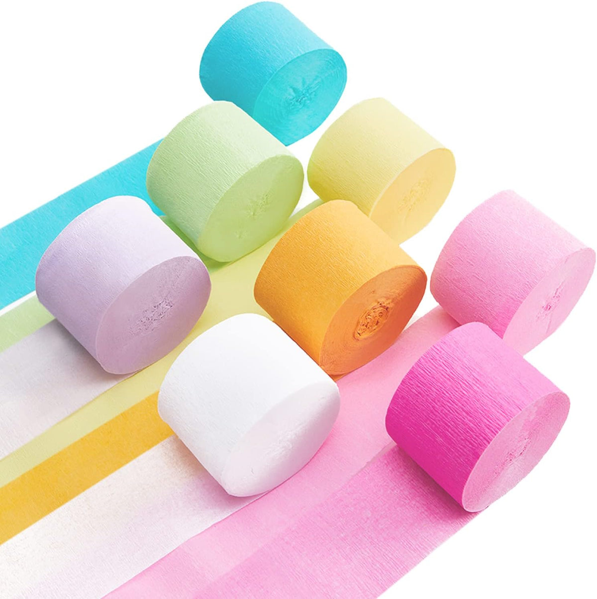 AGROKO pastel crepe paper streamers eight rolls pack front view showcasing multi color selection for party backdrops.