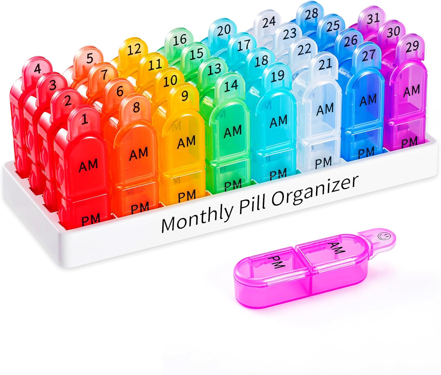 Daviky Monthly Pill Organizer 2 Times a Day - 30 Day Pill Box AM PM, BPA Free One Month Medicine Organizer Twice Daily, 31-Day Case to Hold Vitamins, Supplements & Medication - Image 1