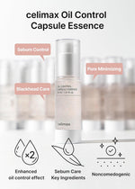 Celimax oil control face serum packaging showcasing tea tree extract ingredients