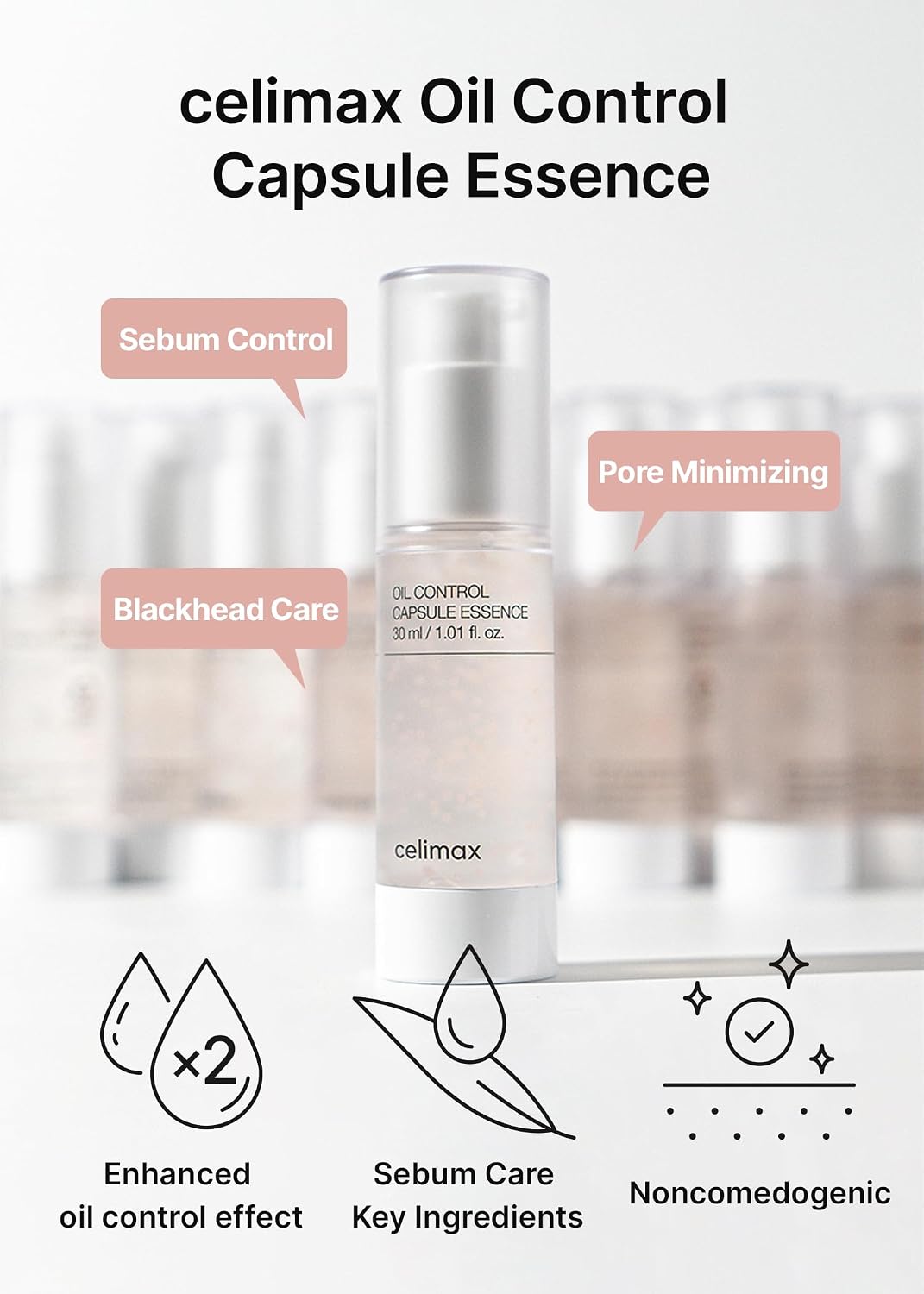 Celimax oil control face serum packaging showcasing tea tree extract ingredients