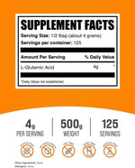 BulkSupplements L Glutamic Acid amino acid supplement nutrition facts label