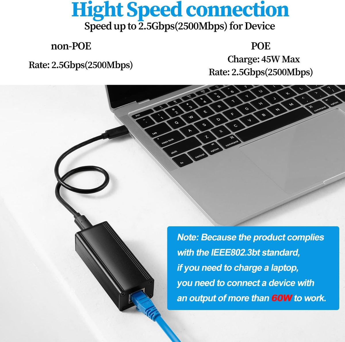 Revodata 45w pd charging adapter connected to laptop