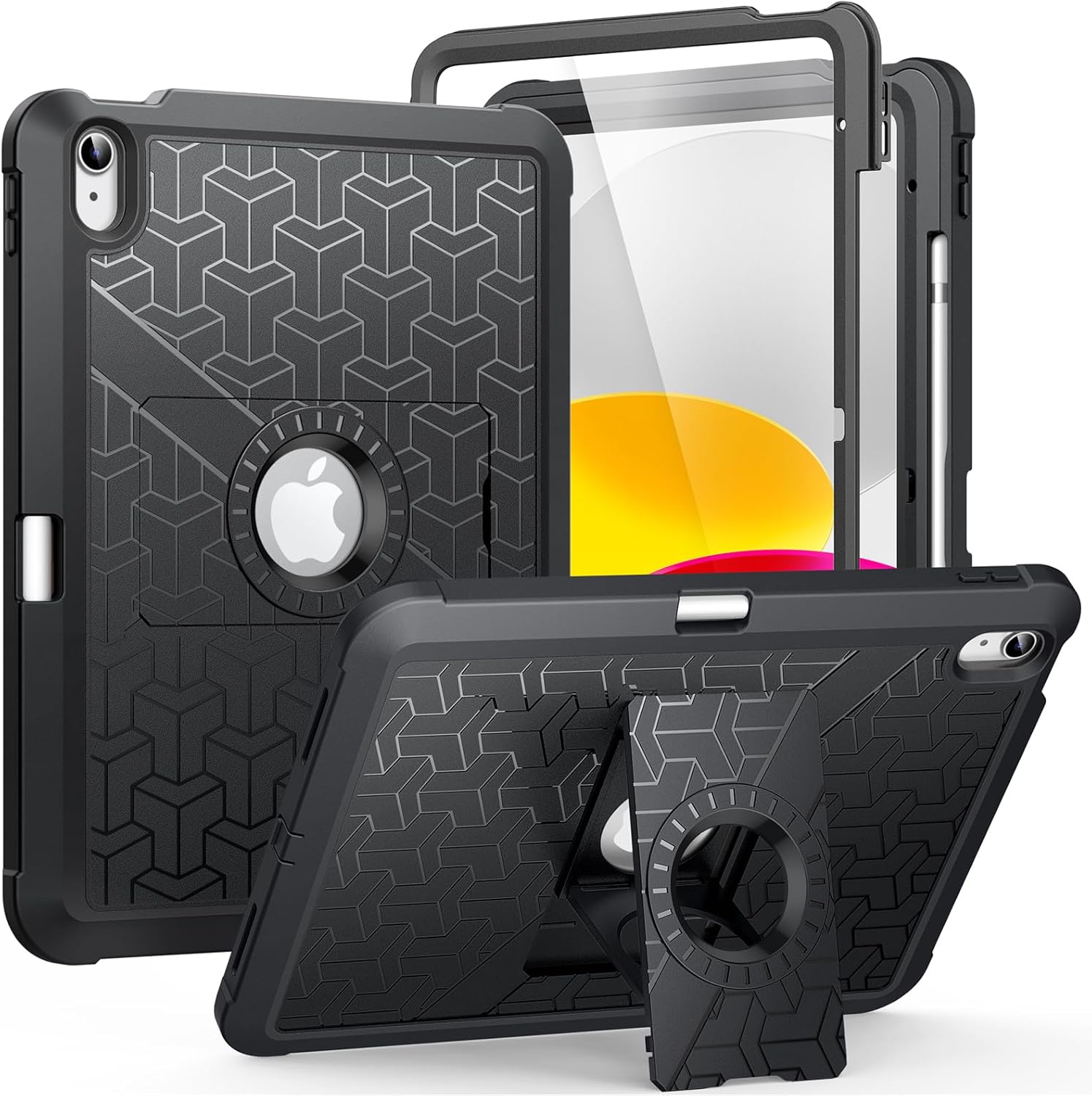 MoKo iPad 10th generation case black front view showcasing the built-in screen protector protection