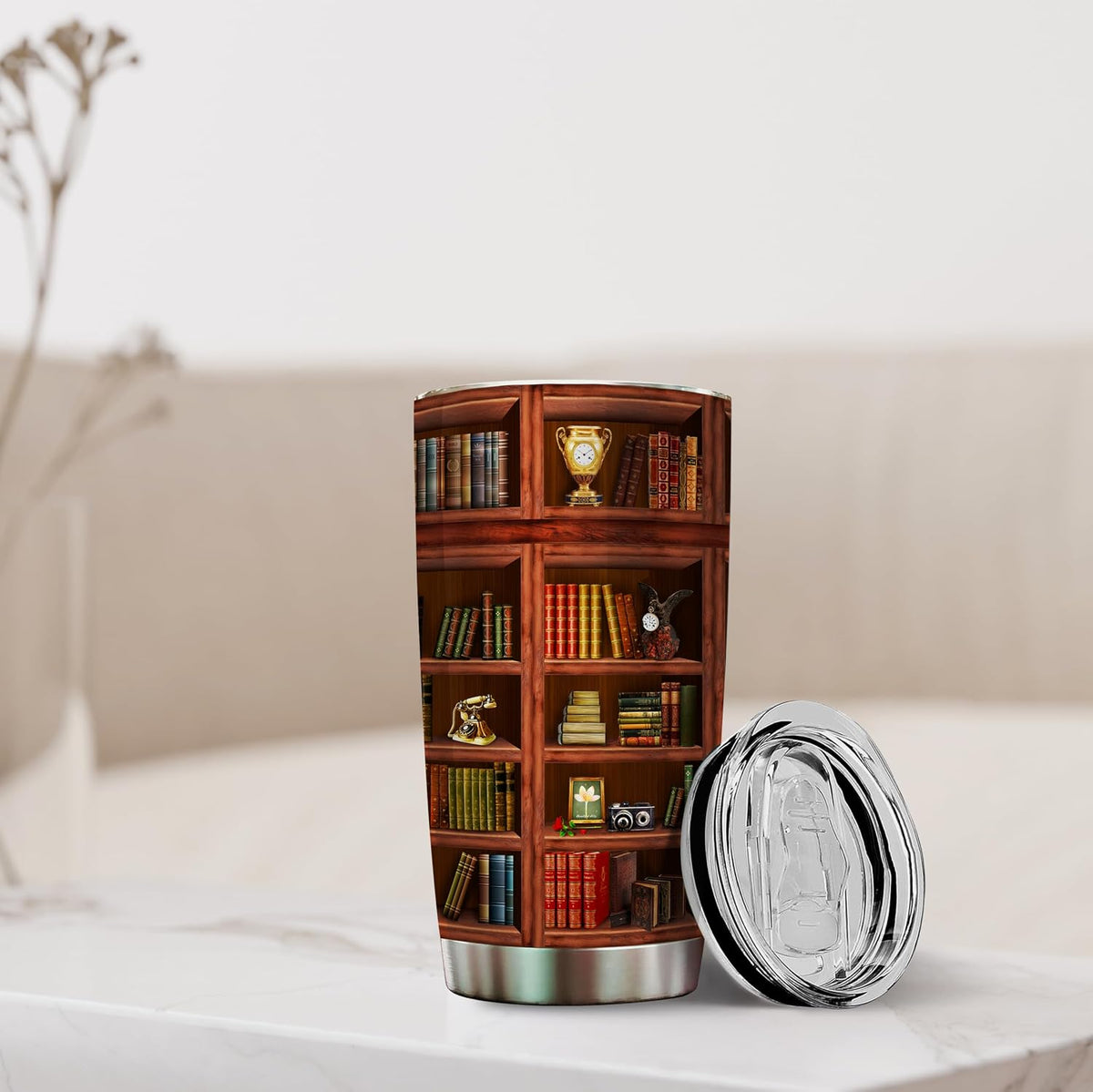 2IMT Book Tumbler Library Travel Mug stainless steel interior view