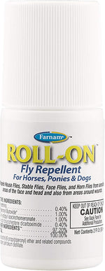 Farnam Roll On Fly Repellent front view showing two fluid ounce bottle packaging.
