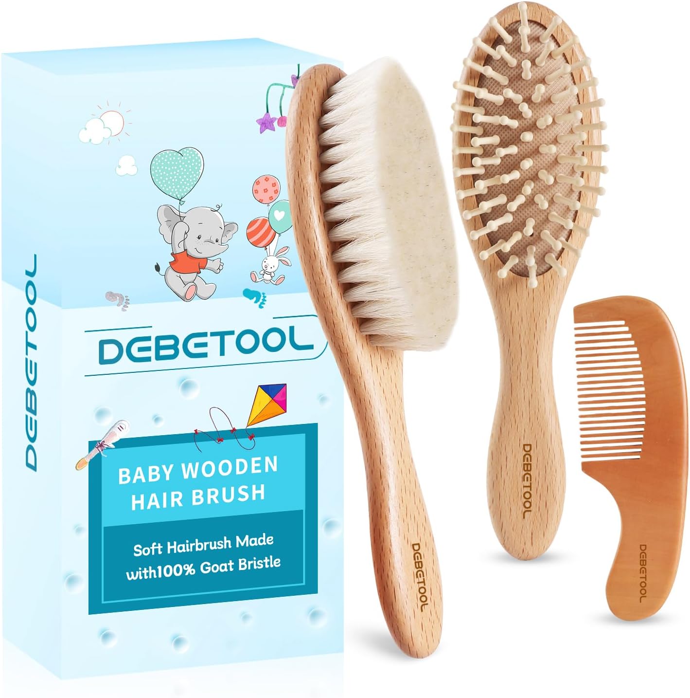 Debetool baby hair brush and comb set front view