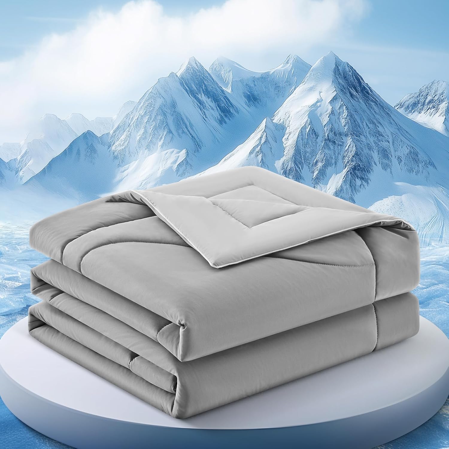 FineMay cooling comforter queen size front view in light grey