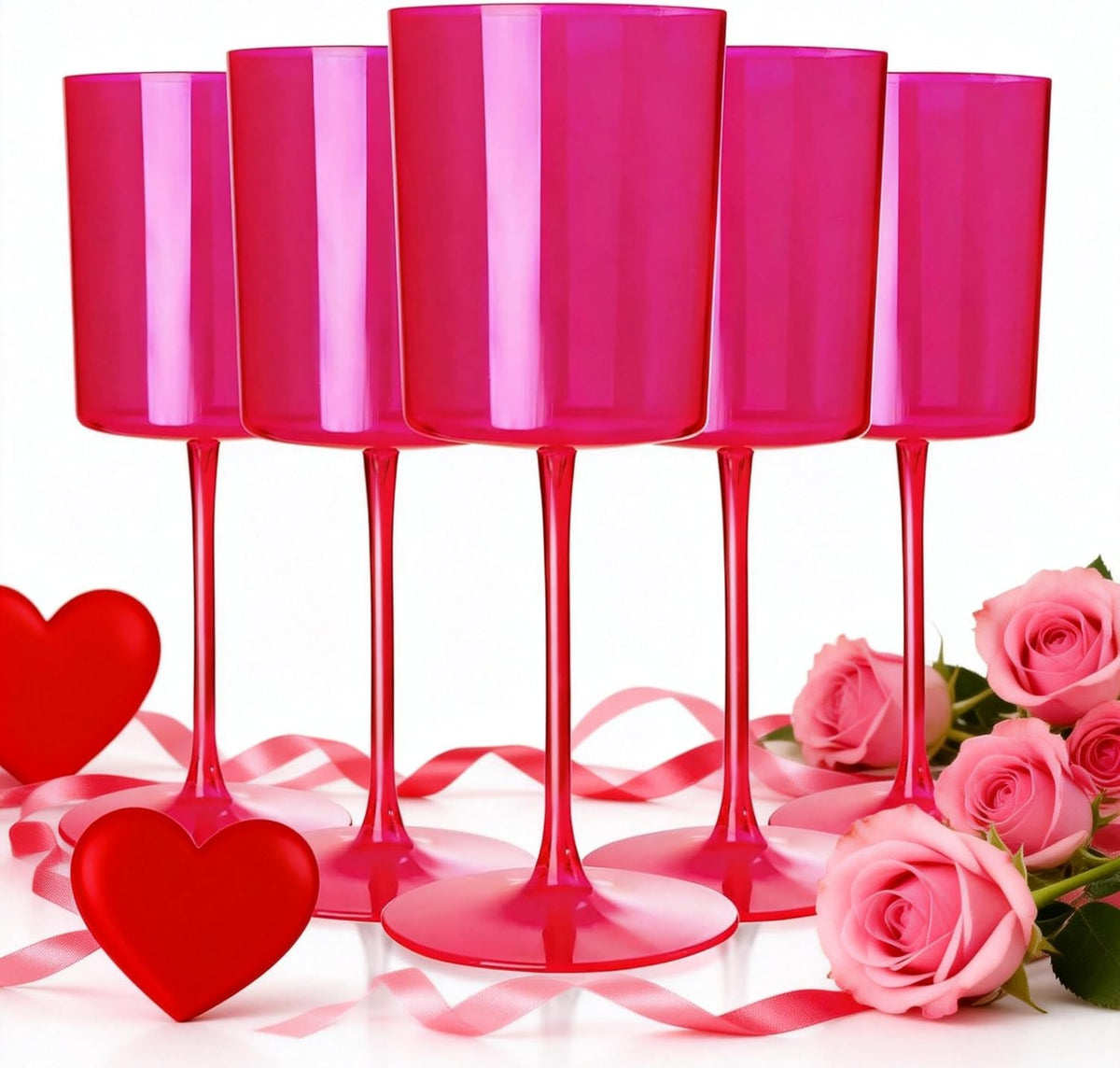 Ciaell 12 Pack Hot Pink Plastic Wine Glasses front view for party planning
