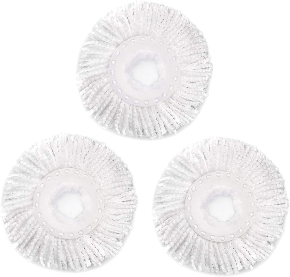 Tidy Monster spin mop replacement head 3 pack front view showing white microfiber design.