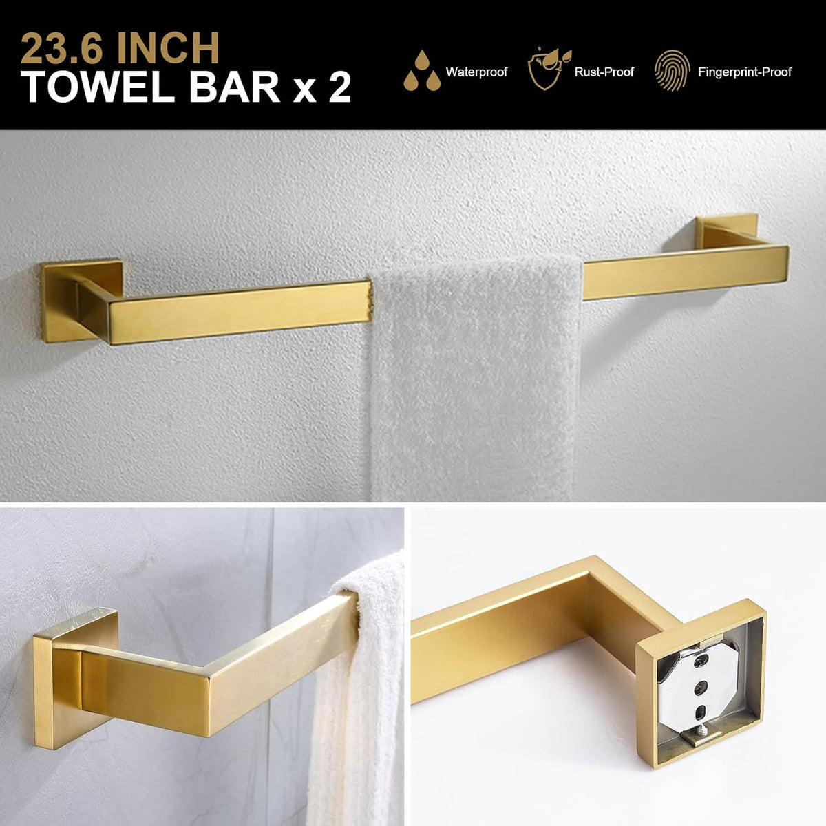 Lava Odoro 23.6 inch brushed gold towel bar mounted on wall