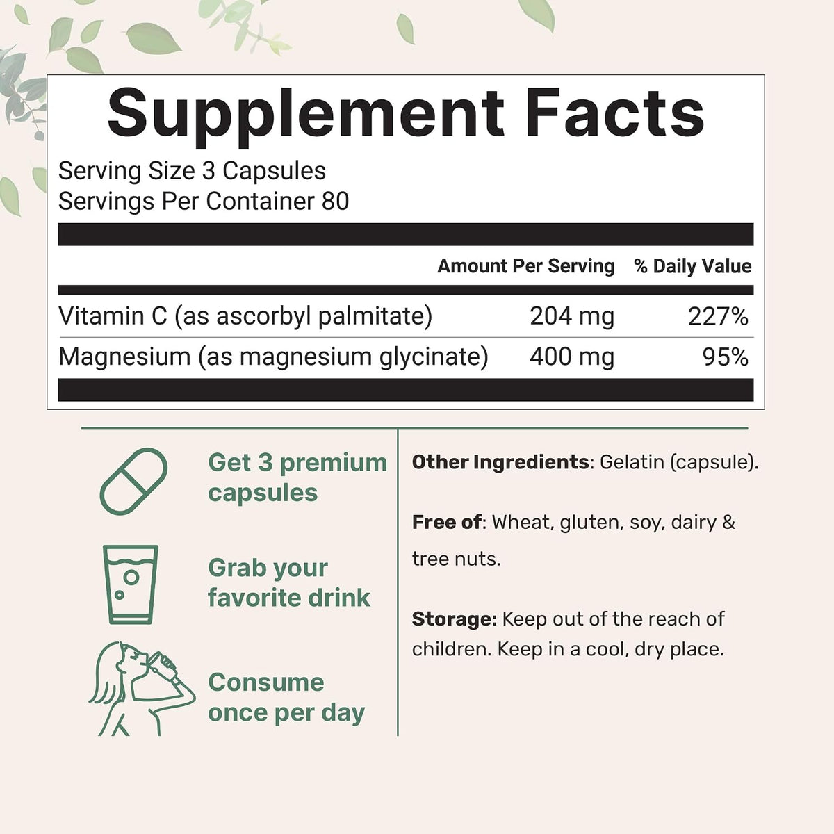 Micro Ingredients Magnesium Glycinate capsule count and serving size label