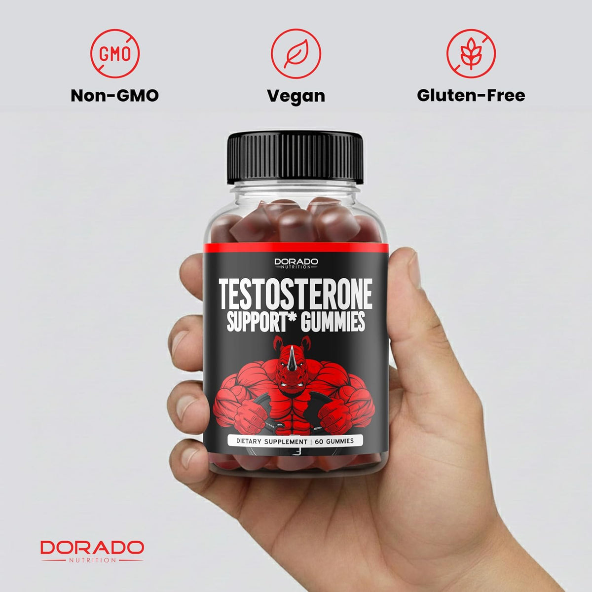 Side view of Dorado Nutrition testosterone booster bottle