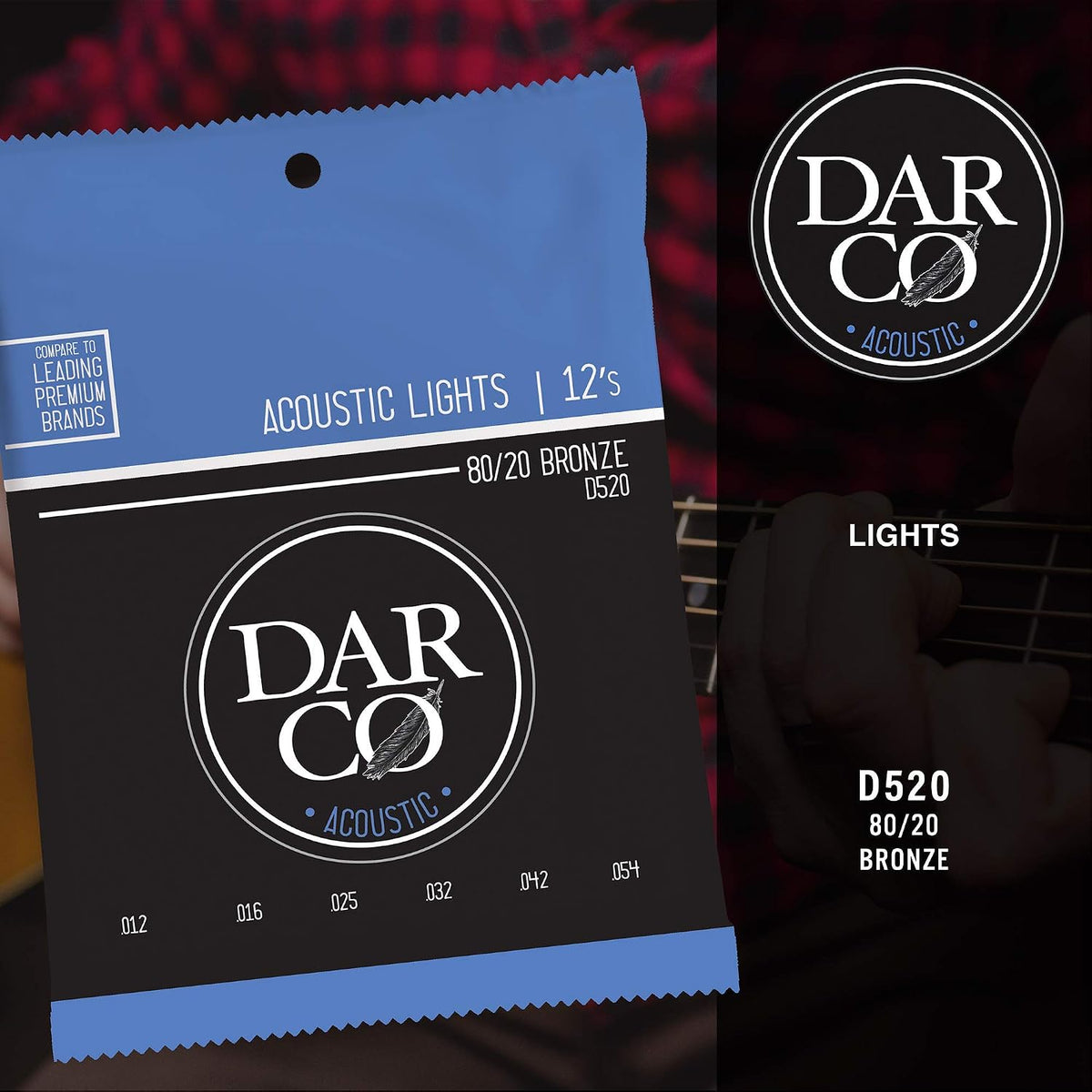 Back of Martin Darco guitar strings packet showing specifications