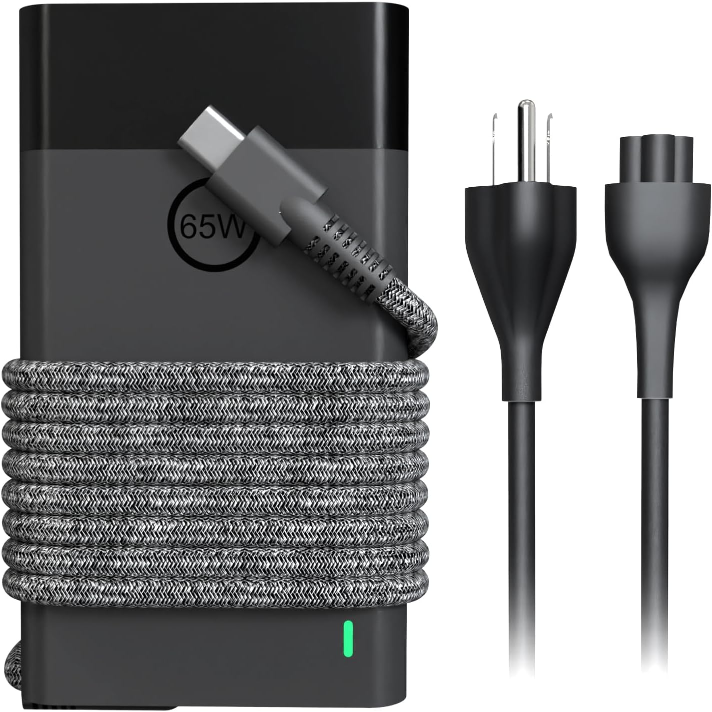 VVOX347 slim 65W USB C laptop charger front view showing compact power brick design