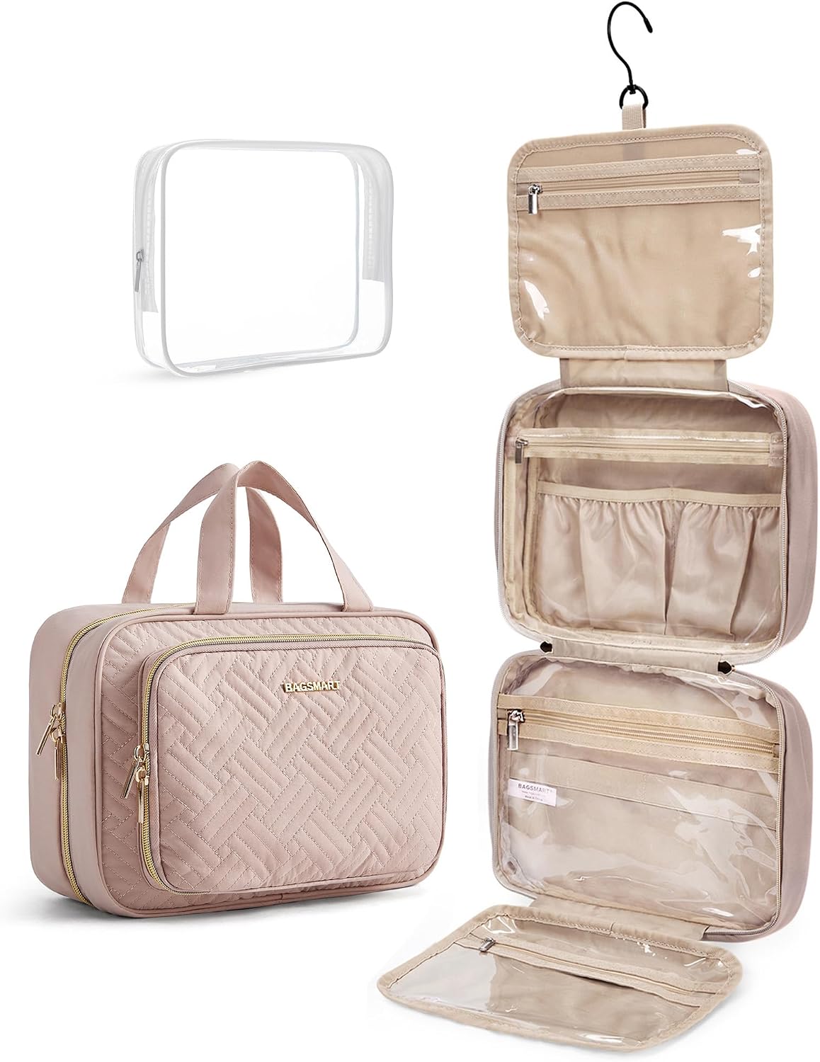 Bagsmart toiletry bag front view travel makeup organizer