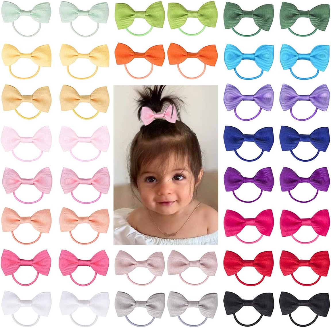 Ronger2000 40 piece baby hair ties with colorful bows front view