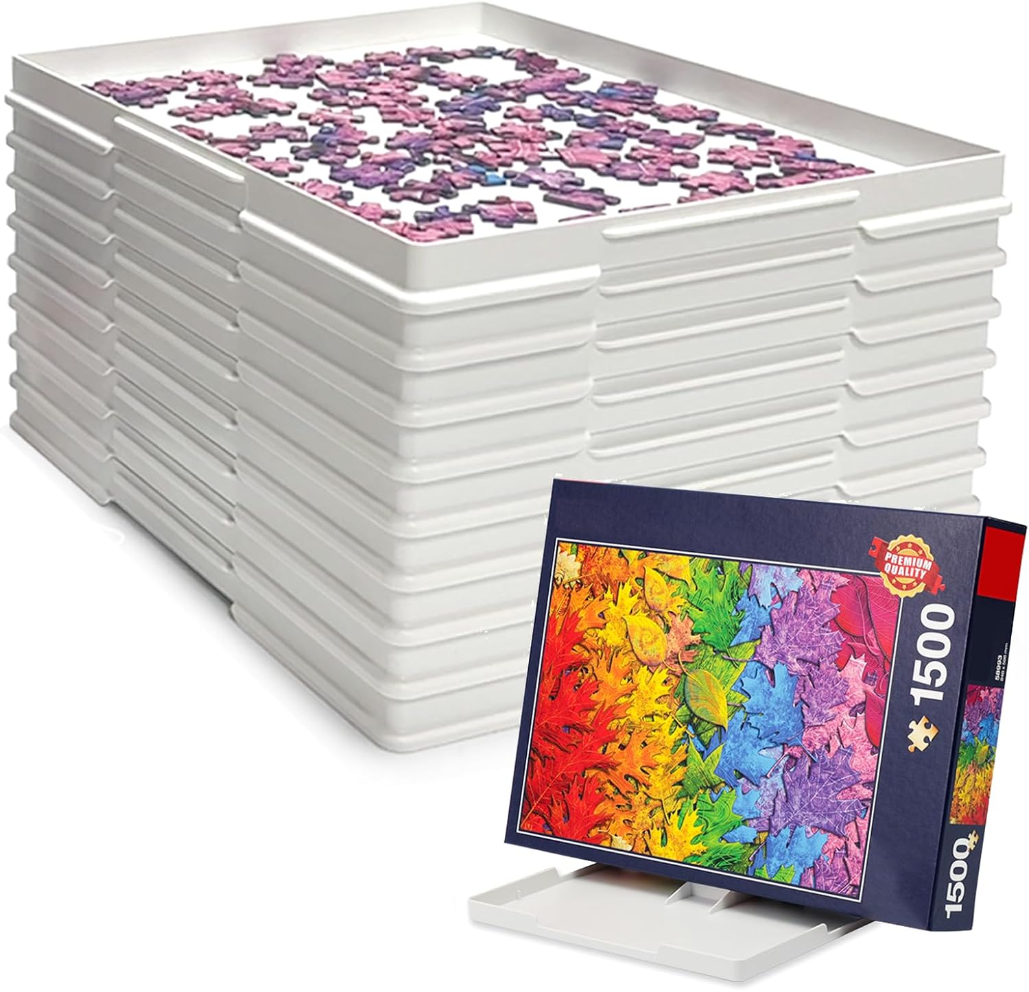 Playboda 9 pack puzzle sorting trays front view stacked with lid