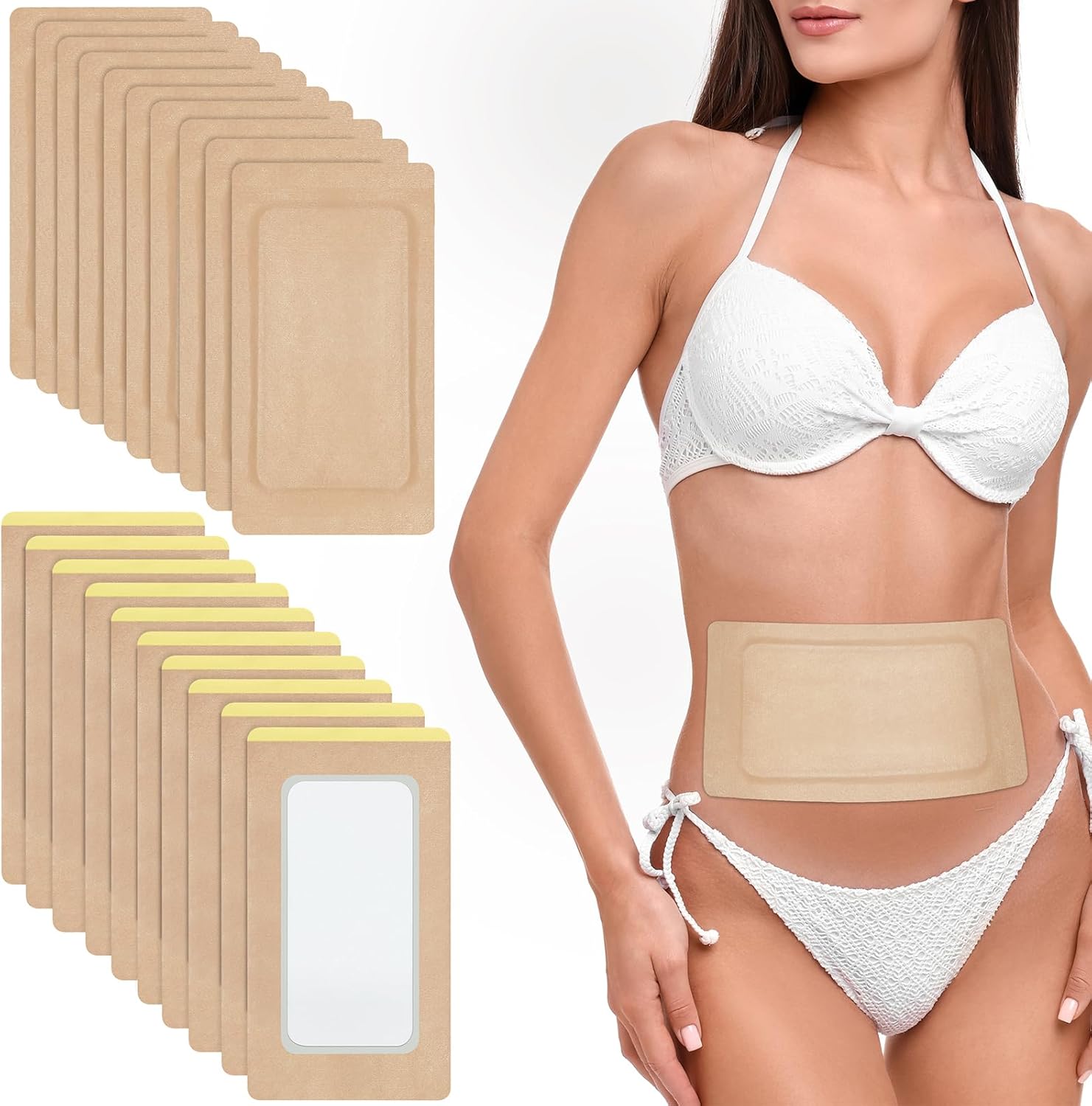 20Pcs Castor Oil Pack Wrap, Organic Cotton Castor Oil Patches for Liver, Stomach, Belly Button, 11.8"x6.3", Disposable Self-Adhesive, Leak-Free, 5X Absorbent Cotton Pad, Portable - Image 1