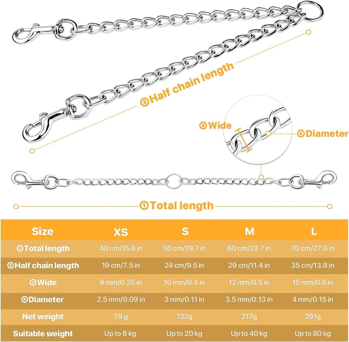 Pettom chrome plated metal dog chain double pet clip leash splitter close up