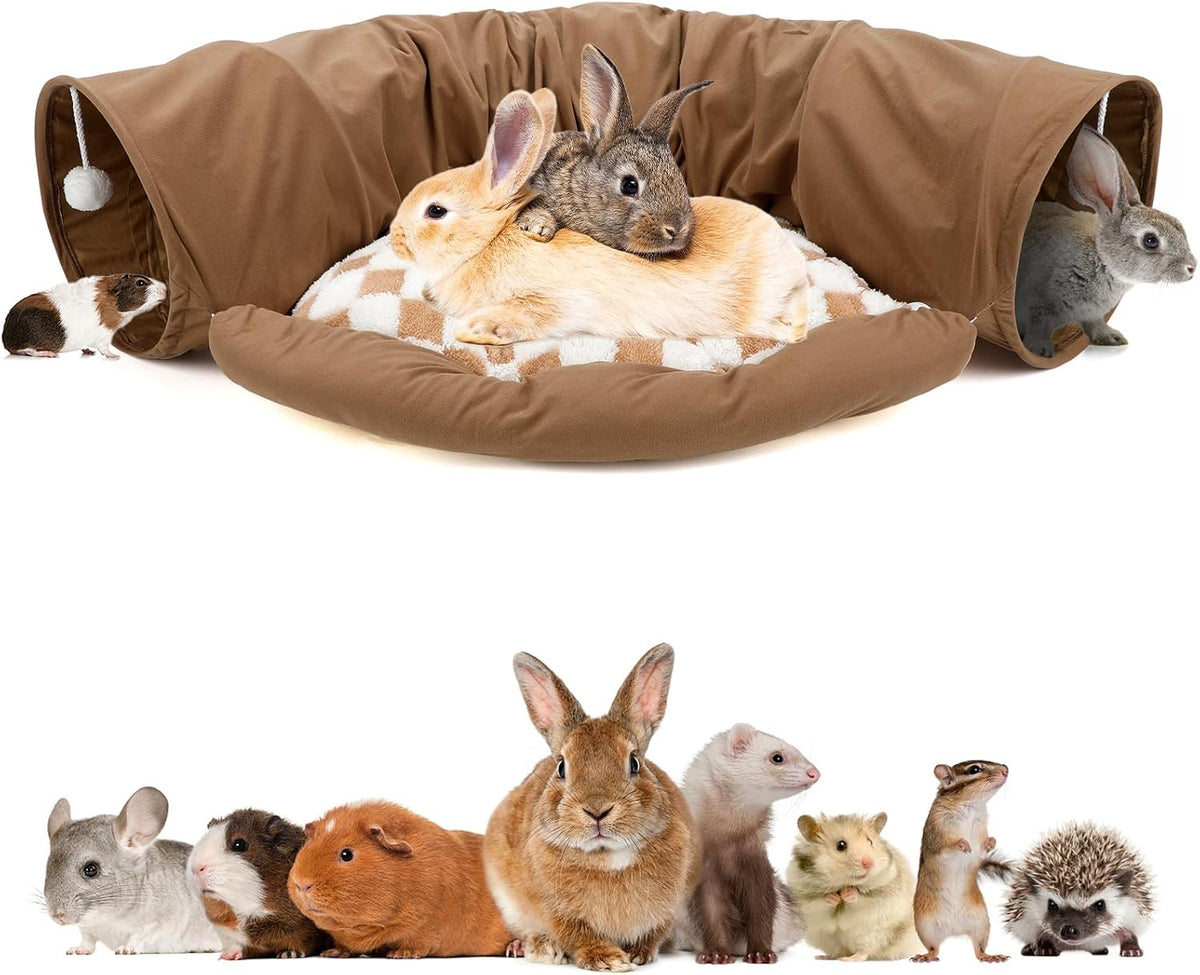 BWOGUE Bunny Tunnel Bed, 2-in-1 Collapsible Rabbit Tunnel Hideout with Mat | Removable Mat for Washing, 46.8 in Length, Ball Toy for Play, Soft Suede Fabric, Cats Rabbits Guinea Pigs - Image 13