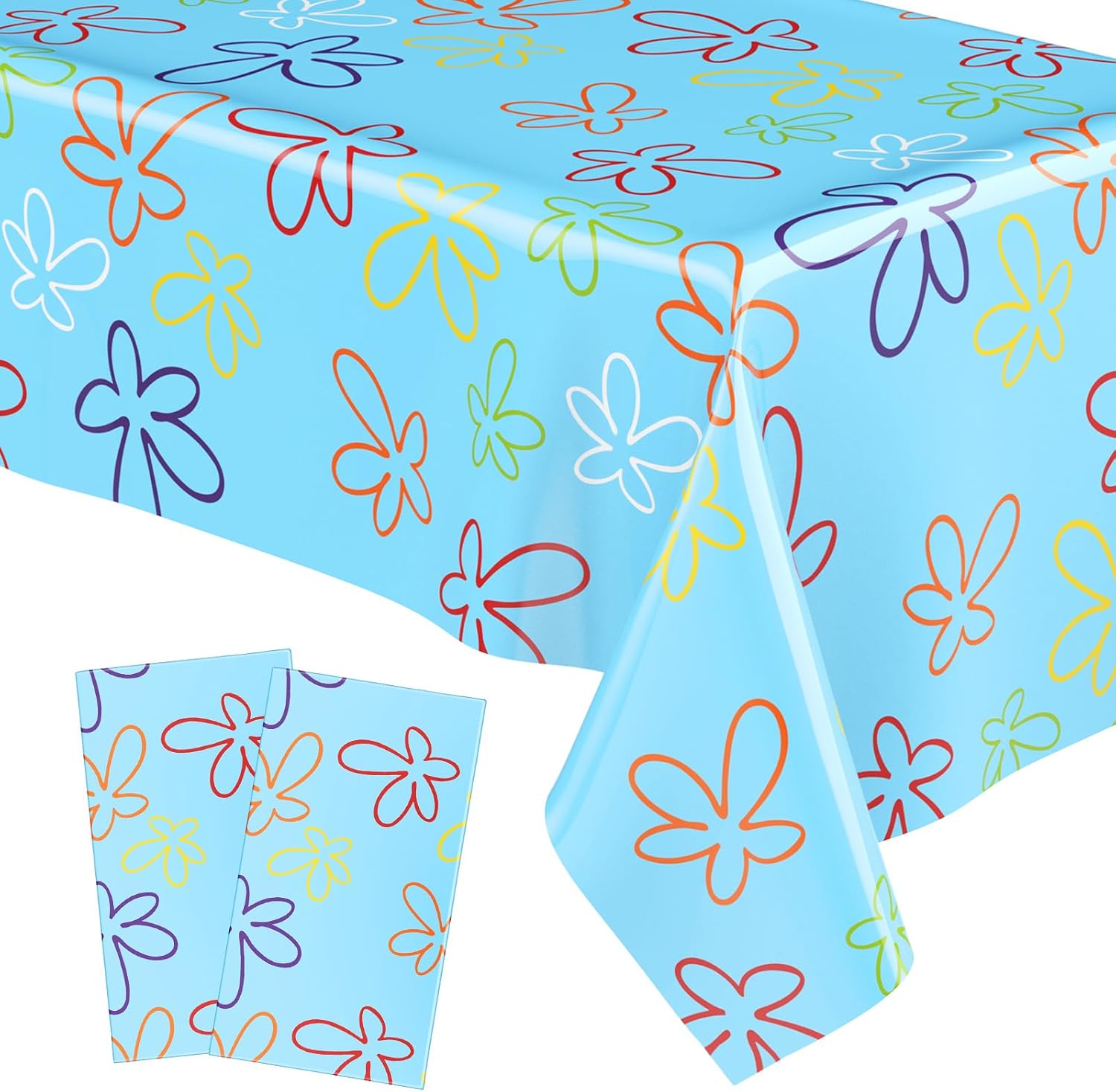 Oudain 2 Sheets Sponge Birthday Party Supplies Blue Ocean Flower Tablecloth 54 x 108 Inch Plastic Table Covers for Birthday Party Decorations - Image 1