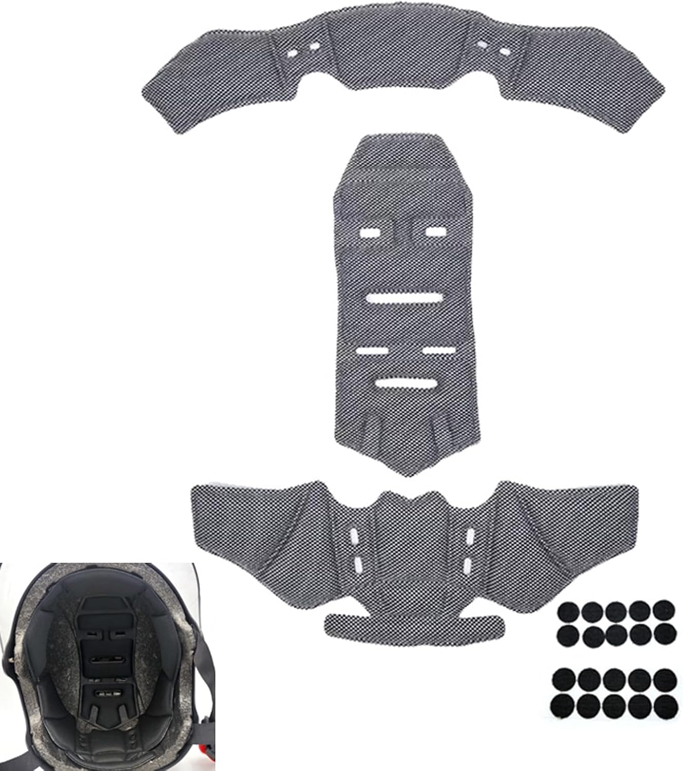 POIBNZ motorcycle helmet liner replacement pads front view showing grey breathable mesh fabric structure