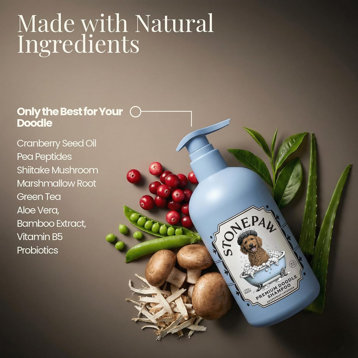 Sulfate free and paraben free dog shampoo bottle