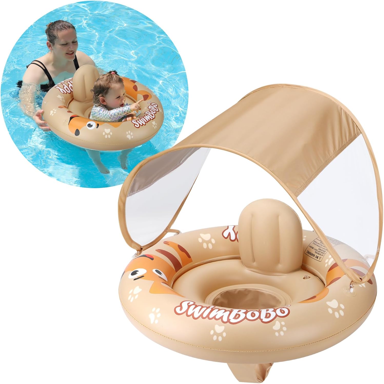 Swimbobo inflatable baby swimming float with canopy front view