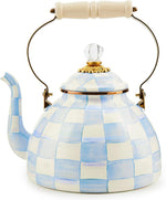 MACKENZIE-CHILDS Tea Kettle, 2 Quarts, Blue-and-White Royal Check | Hand-painted design, made from enameled steel with a wooden handle, ideal for serving coffee, tea, and other hot beverages - Image 11