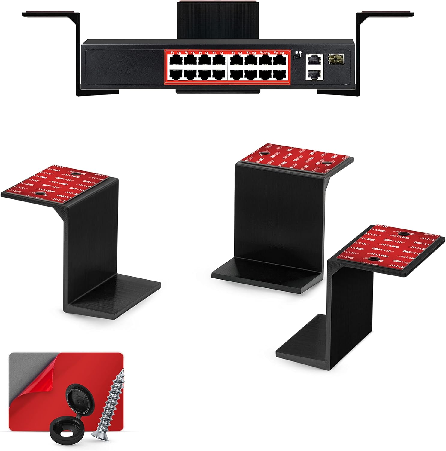 Brainwavz 3 inch under desk laptop holder black front view