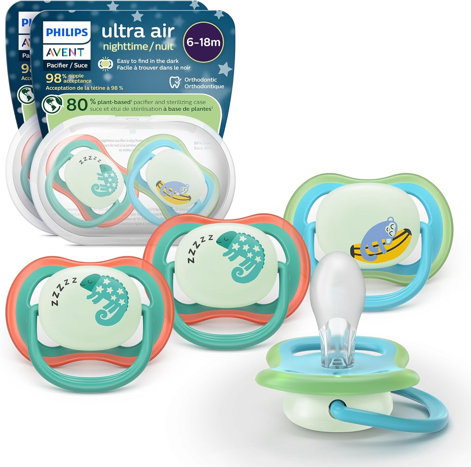 Philips Avent Ultra Air Nighttime Pacifiers 4 pack front view