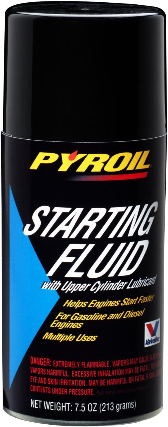 Pyroil Starting Fluid 7.5 Ounce aerosol can front view showcasing engine starting aid label.