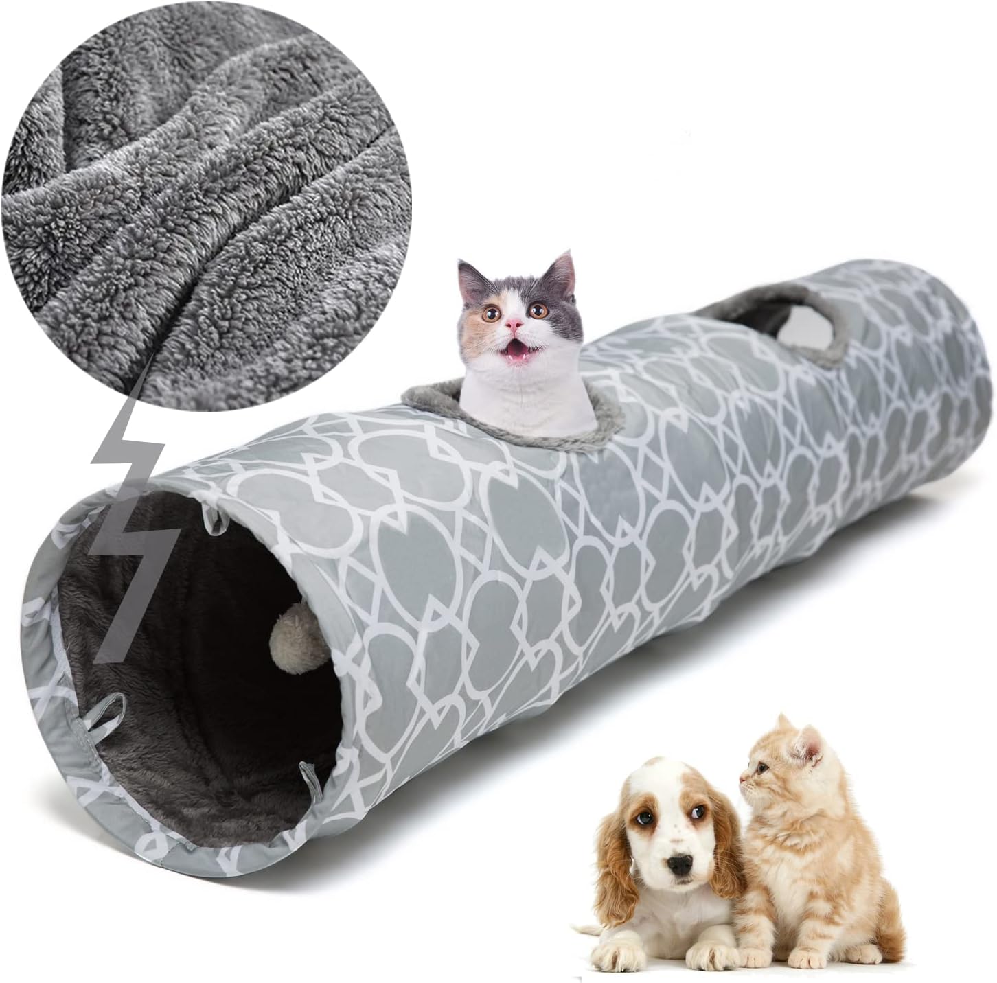 LUCKITTY geometric straight cat tunnel front view showing plush interior