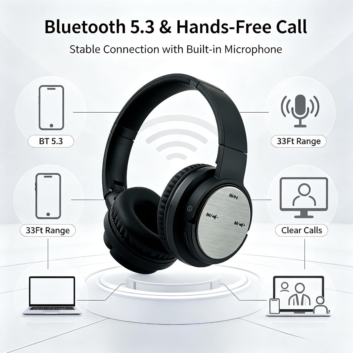Yusonic BS660 headphones displayed with the included branded hard storage case