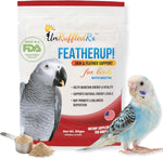 UnRuffledRx FeatherUp bird molting support powder front view jar
