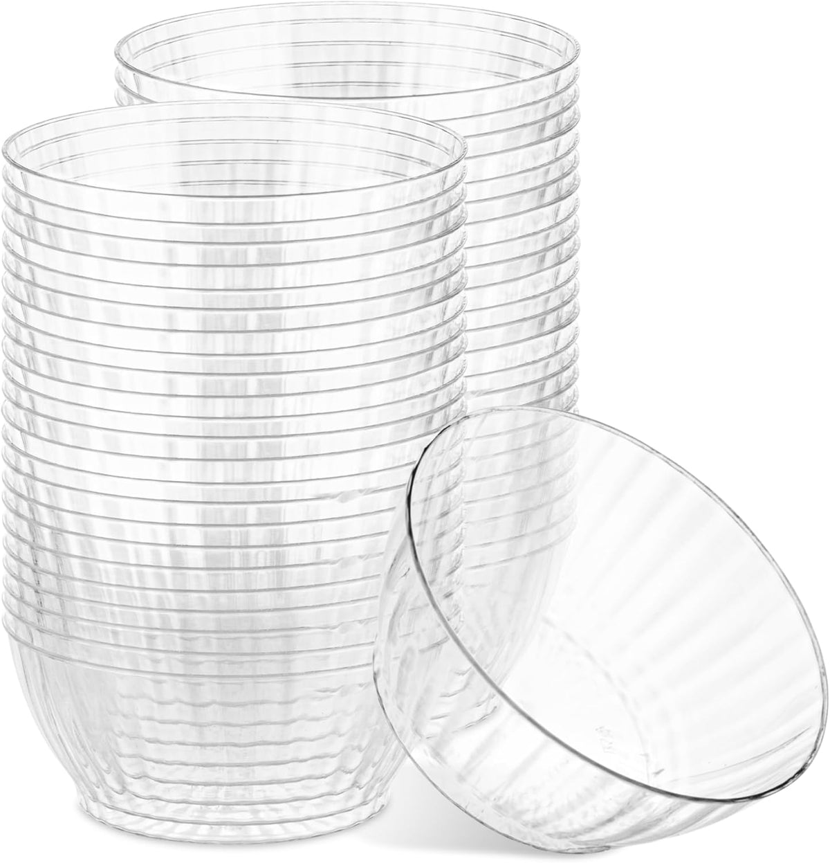 Plasticpro 50 Pack Small Plastic Bowls Crystal Like 6 Ounce front view for catering supplies.