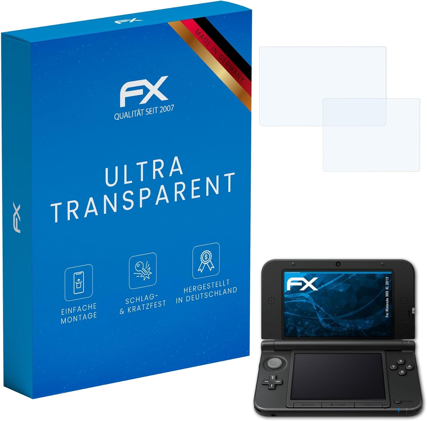 atFoliX Nintendo 3DS XL 2012 screen protector set front view