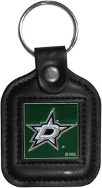 Black leather key chain stitched border detail