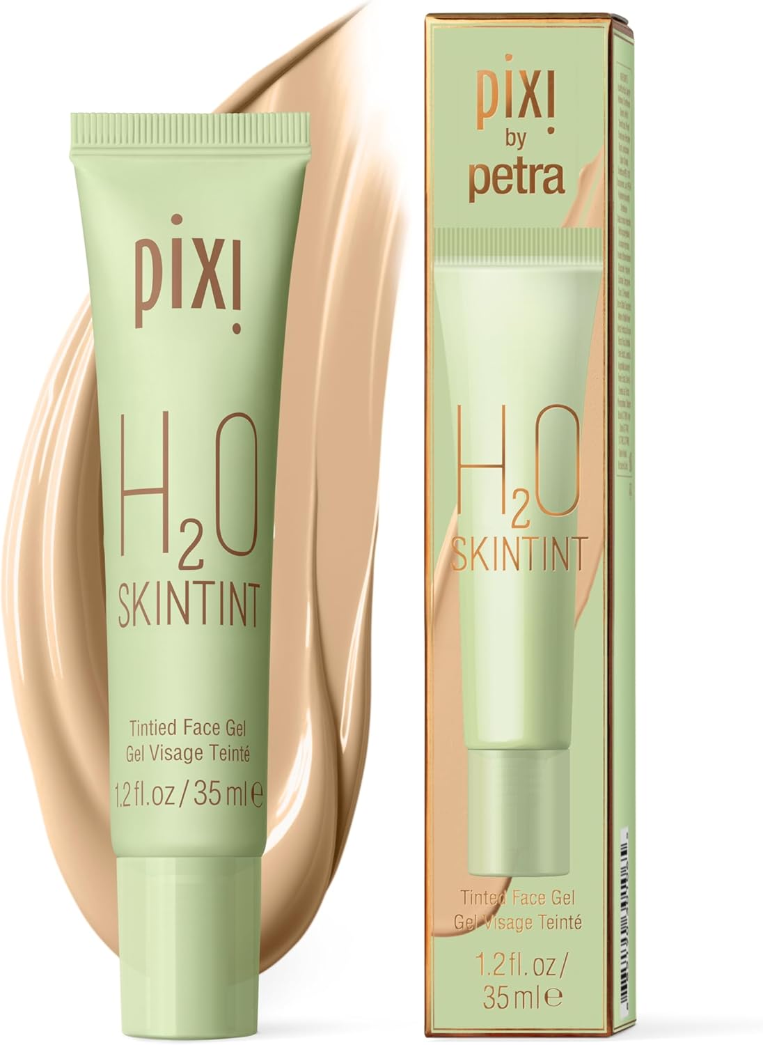 Pixi H2O SkinTint tinted face gel moisturizer front view packaging